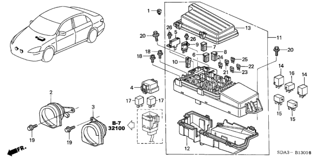 2005 Honda Accord Box Assembly, Relay Diagram for 38250-SDA-A22