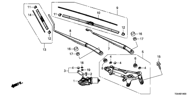 2015 Honda Fit Blade, Windshield Wiper (350MM) (Passenger Side) Diagram for 76630-T5R-A02