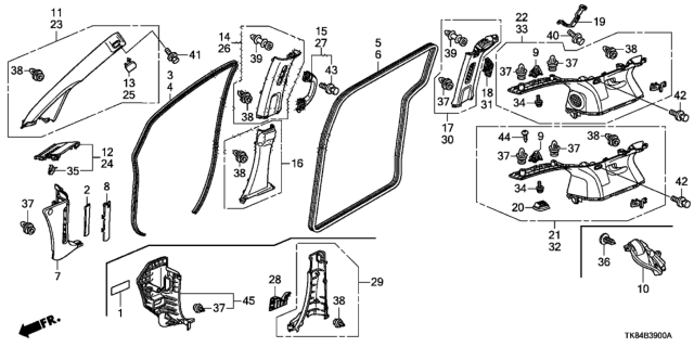 2011 Honda Odyssey Clip, RR. Pillar Garnish Diagram for 91561-TA0-A11