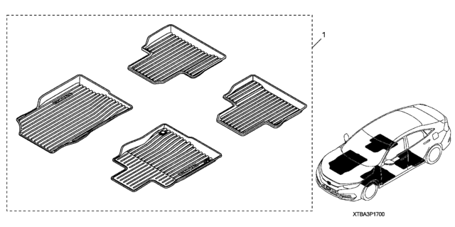 2020 Honda Civic All Season Floor Mats (High Wall - Black) Diagram