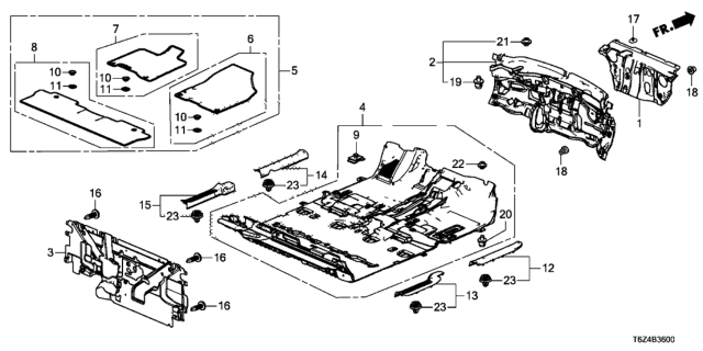 2018 Honda Ridgeline Floor Mat Set *NH900L* (DEEP BLACK) Diagram for 83600-T6Z-A11ZA