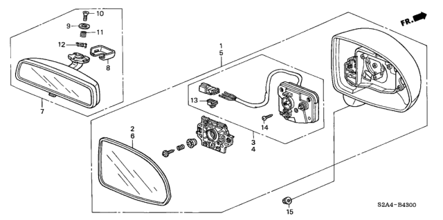 2002 Honda S2000 Mirror Sub-Assembly, Passenger Side (1400R) Diagram for 76203-S2A-A01