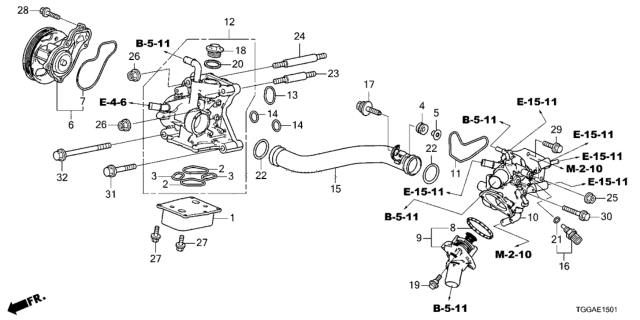 2021 Honda Civic O-Ring,Water Pass Diagram for 19412-5A2-A00