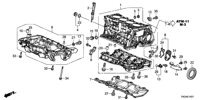 2020 Honda Civic 2 Door SPORT KA CVT Cylinder Block - Oil Pan (2.0L) Diagram