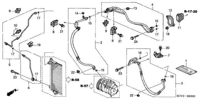 2004 Honda Element A/C Hoses - Pipes Diagram