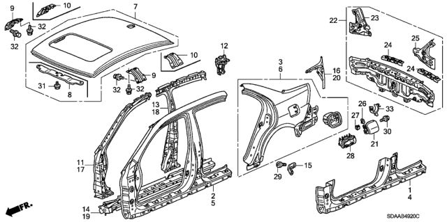 2007 Honda Accord Panel Set, R. RR. (Outer) (DOT) Diagram for 04636-SDL-A90ZZ