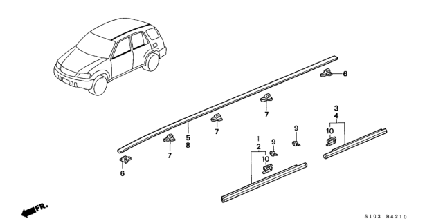 2001 Honda CR-V Molding Assy., R. Roof Diagram for 74306-S10-J01