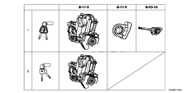2020 Honda Civic Key Cylinder Set Diagram