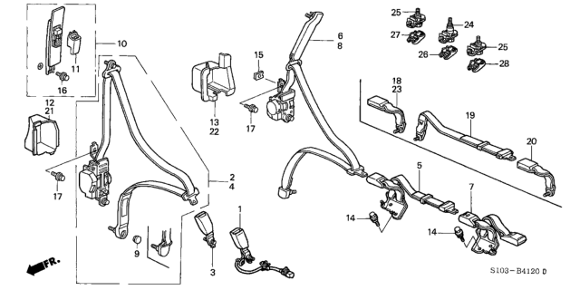 2001 Honda CR-V Protector, L. RR. Seat Belt Diagram for 82891-S10-000