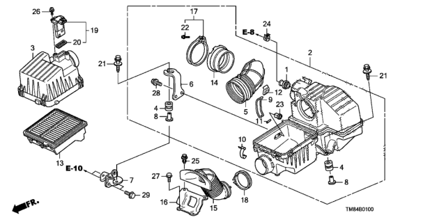2012 Honda Insight Element Assembly, Air Cleaner Diagram for 17220-RBJ-000