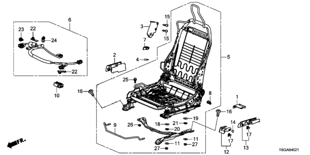 2020 Honda Civic Front Seat Components (Passenger Side) Diagram