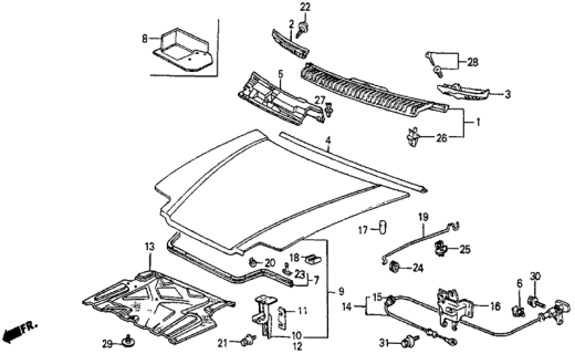 1986 Honda Prelude Lock Assembly, Hood Diagram for 63510-SB0-671