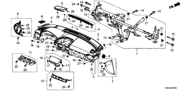 2020 Honda Accord Hybrid Panel, Instrument *NH900L* (DEEP BLACK) Diagram for 77100-TVA-A00ZA