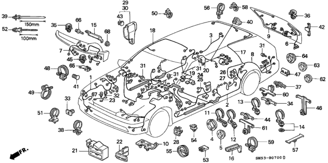 1992 Honda Accord Band, Harness Offset (30) (122.5MM) (Yellow) Diagram for 32133-SM4-003