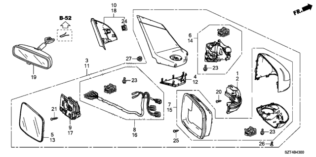 2011 Honda CR-Z Mirror Assembly, Driver Side Door (Crystal Black Pearl) (Coo) (R .C.) Diagram for 76250-SZT-306ZD