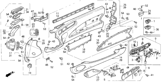 1993 Honda Prelude Switch Assembly, Power Window Master Diagram for 35750-SS0-A01