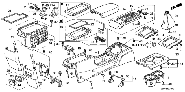 2003 Honda Accord Base, Console Armrest (Gray) Diagram for 83407-SDA-A01ZB