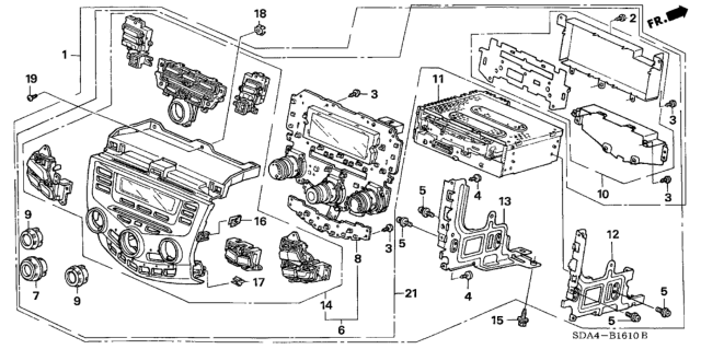 2005 Honda Accord Center Module (Alpine) (Except Auto A/C) Diagram