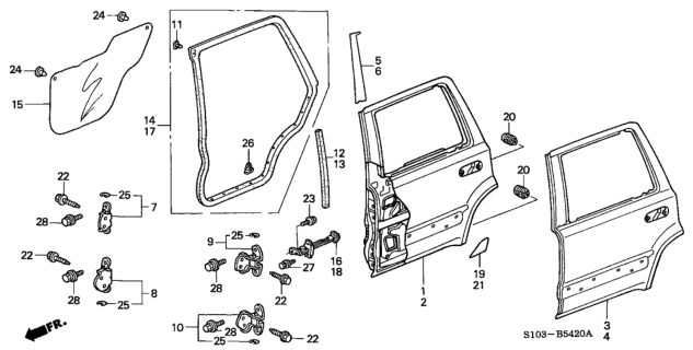 2001 Honda CR-V Rear Door Panels Diagram