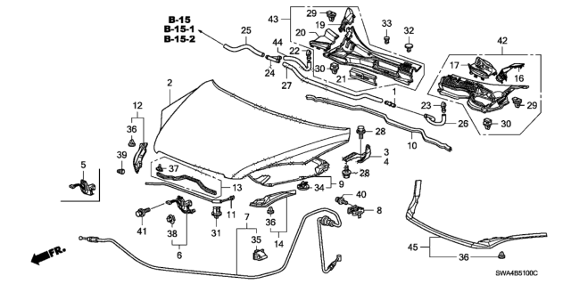 2008 Honda CR-V Clip, Cowl Top Diagram for 90602-SLJ-003
