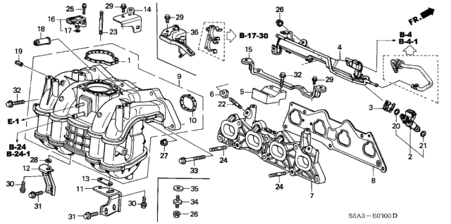 2002 Honda Civic Injector Assembly, Fuel (Keihin) Diagram for 16450-PLC-003