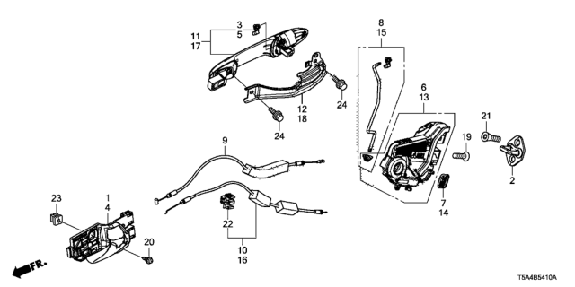2016 Honda Fit Handle Assembly, Left Rear Door (Outer) (Brilliant Sporty Blue Metallic) Diagram for 72680-T5R-A12ZH