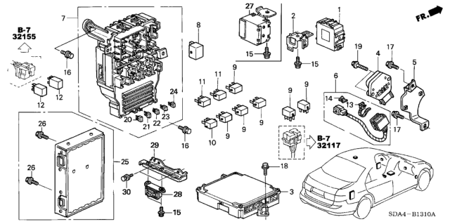 2005 Honda Accord Box Assembly, Fuse Diagram for 38200-SDB-A21