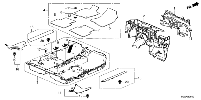 2021 Honda Civic Floor Mat, L. RR. *NH900L* (DEEP BLACK) Diagram for 83604-TGG-A01ZA