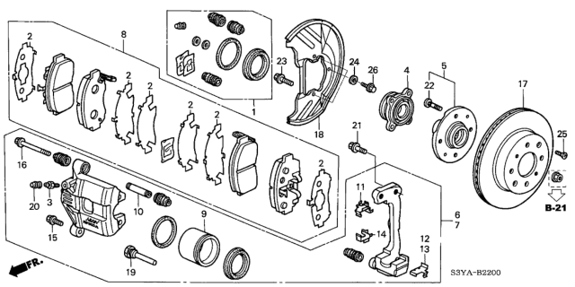 2006 Honda Insight Caliper Sub-Assembly, Left Front Diagram for 45019-S3Y-003