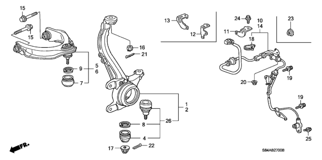 2002 Honda Accord Arm, Right Front (Upper) Diagram for 51450-S84-A01