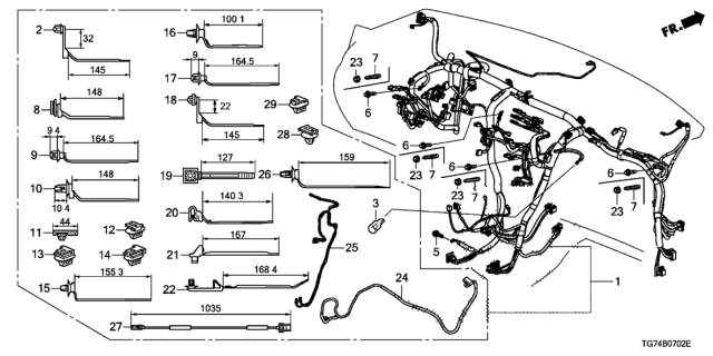 2018 Honda Pilot Wire Harness, Instrument Diagram for 32117-TG8-A71