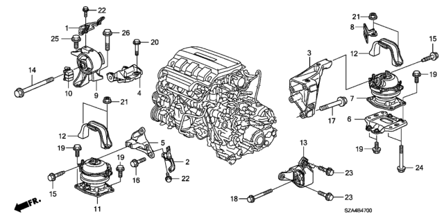 2012 Honda Pilot Base, RR. Engine Mounting Diagram for 50680-SZA-A00