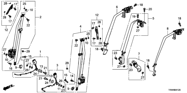 2021 Honda Clarity Plug-In Hybrid Tongue & Buckle Set, Right Rear Seat Belt (Sandstorm) Diagram for 04823-TRT-A01ZE