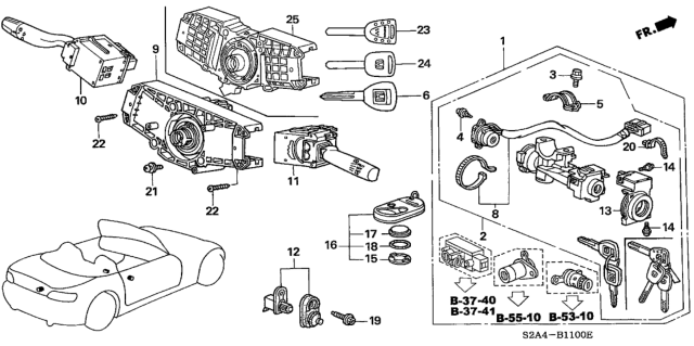 2003 Honda S2000 Key, Blank (Sub)(Gray)(Immobilizer) Diagram for 35114-S84-A02