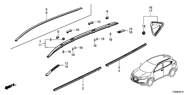 2019 Honda HR-V Molding - Roof Rail Diagram