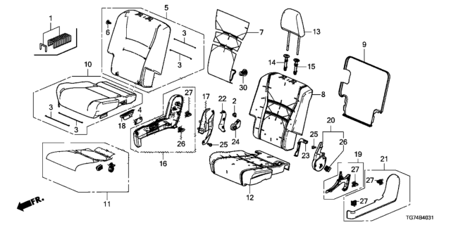 2021 Honda Pilot Middle Seat (Passenger Side) (Bench Seat) Diagram