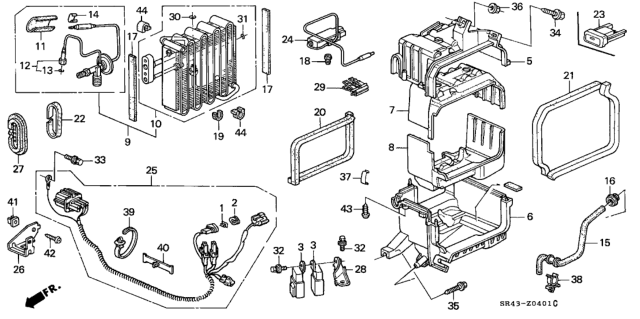1994 Honda Civic Evaporator Sub-Assembly Diagram for 80210-SR1-A12