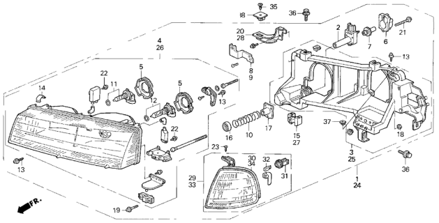 1994 Honda Prelude Headlight Assembly, Driver Side Diagram for 33150-SS0-A04