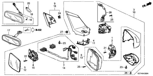 2014 Honda CR-Z Housing Set, Passenger Side (Premium White Pearl) Diagram for 76205-SZT-A21ZF