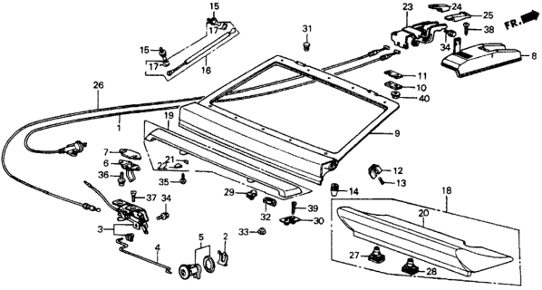 1986 Honda CRX Stay Assembly, Tailgate Open Diagram for 85270-SB2-902