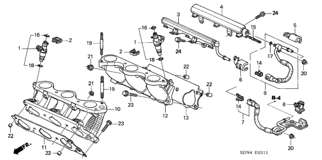 2003 Honda Accord Pipe, Front Fuel Diagram for 16610-RCA-A01