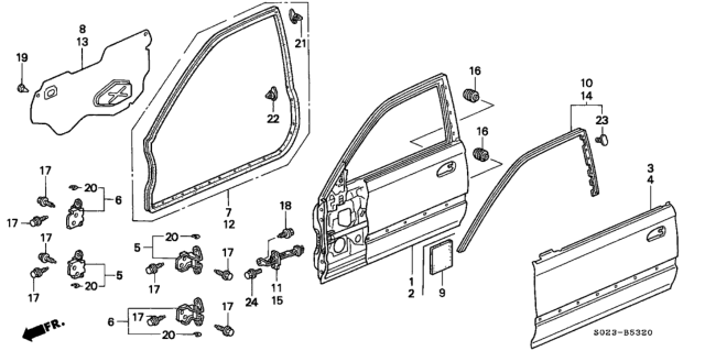 1996 Honda Civic Sub-Seal, R. FR. Door Diagram for 72325-S03-G01