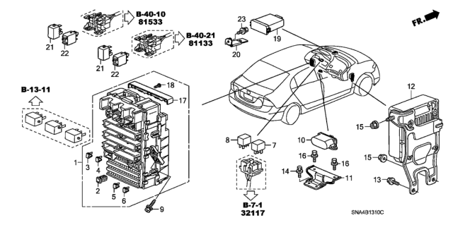 2008 Honda Civic Box Assembly, Fuse Diagram for 38200-SNA-A34