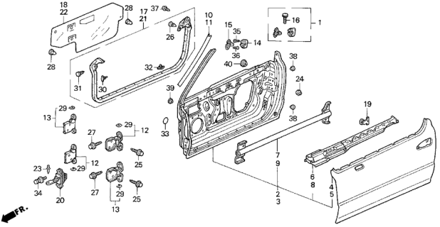 1995 Honda Del Sol Seal, L. FR. Door Hole Diagram for 72361-SR2-010
