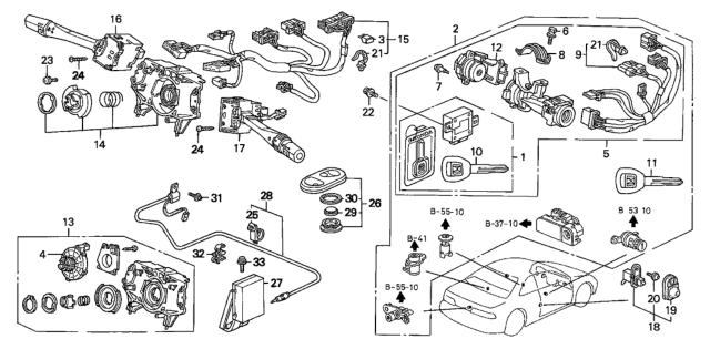 2001 Honda Prelude Body, Switch Diagram for 35251-S30-013