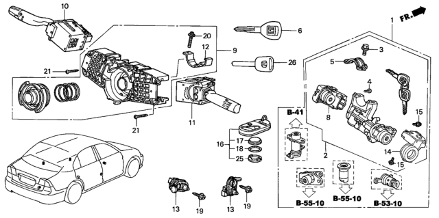 2001 Honda Civic Switch, Steering Diagram for 35130-S5A-J51