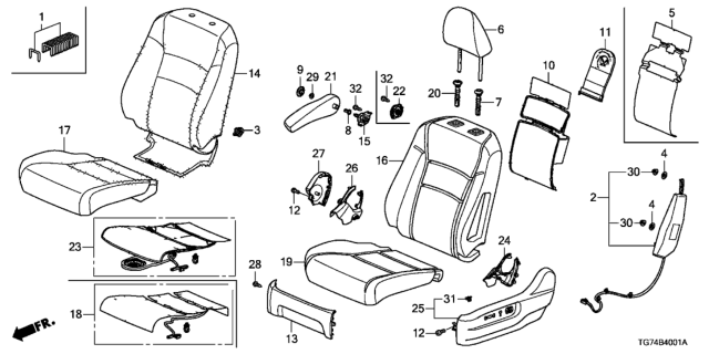2021 Honda Pilot Cover, Left Front Seat Cushion Trim (Wisteria Light Gray) (Leather) Diagram for 81531-TG7-A52ZC