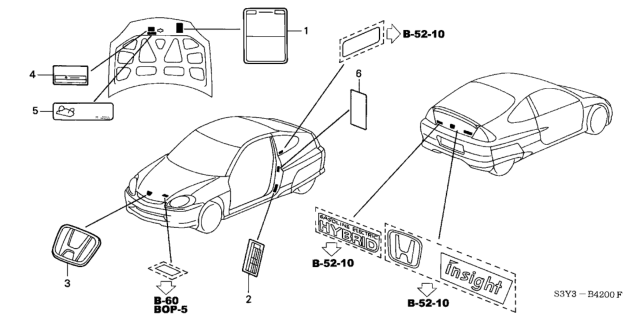2000 Honda Insight Label, Battery Information Diagram for 1K860-PHM-A01