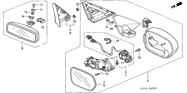 2005 Honda Insight Mirror Assembly, Rearview (Black) (Day/Night) Diagram for 76400-ST0-003ZA