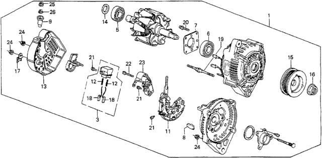 1988 Honda Accord Regulator Assembly Diagram for 31150-PR7-J01